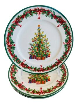 Christopher Radko Christmas Tree Salad Plates Set 4 Holiday Celebrations 8”